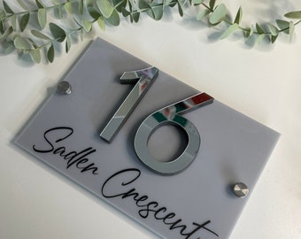 House Door Sign, Personalised House Sign, Acrylic House Sign, House Number Sign, Grey door sign