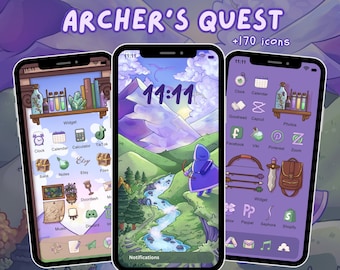 Archers Quest MMORPG Theme App Icon Pack for iOS Android Tablet Aesthetic Icon Gaming Mountain Landscape Gamer Aesthetic Art
