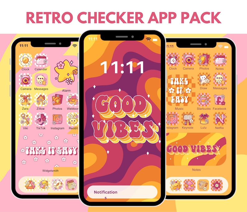 Retro App Icon Pack 80s Pink Orange Groovy Icons Cute Hand - Etsy
