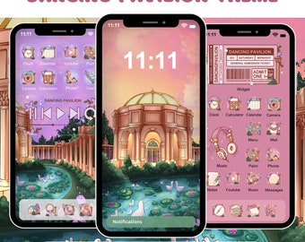 Dancing Pavilion App Icon Pack Pink Floral Theme Roman Garden Aesthetic Hand Drawn Icons Sunset Pastel Wallpapers Princess Theme Illustrated