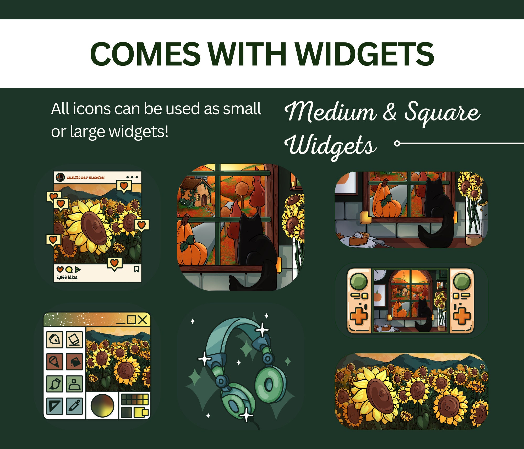 Fall Sunflower Icons for Ios iPhone Android Autumn Floral App Icon Pack ...