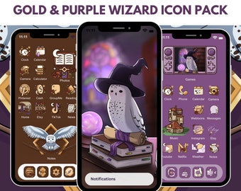 Cute Owl Wizard Icons for Phone Dark Academia Aesthetic Wizardry App Pack Brown Snowy Wizarding Wallpaper Hand Drawn Icons for iOS Android