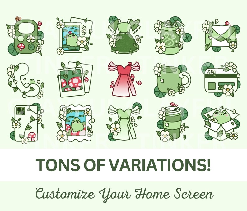 Cute Frog App Icon Pack Set for iPhone and Android Green Icons Flower ...