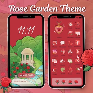 Rose Garden Phone Theme iOS Android Red Flowers App Icon Pack for Phone