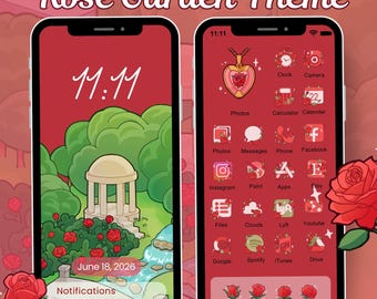 Rose Garden Phone Theme iOS Android Red Flowers App Icon Pack for Phone