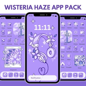 Kawaii Purple Ios Icon App Pack for iPhone Android Wisteria Haze Edition Flower App Icons Cute Aesthetic Lavender Purple Ios Icon Pack