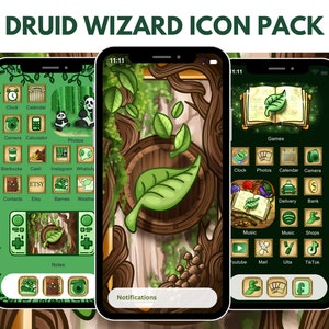 Druid RPG App Icon Pack for iOS iPhone Android Hand Drawn Icons Wizardry Art Life Elemental App Icons DnD Nature Element Wizard Theme