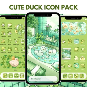 Cute Duck App Icon Pack for iOS Android Tablet Kawaii Aesthetic Icon Covers Cottage Core Aesthetic Spring Flowers Nature App Icons