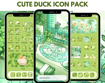 Cute Duck App Icon Pack for iOS Android Tablet Kawaii Aesthetic Icon Covers Cottage Core Aesthetic Spring Flowers Nature App Icons