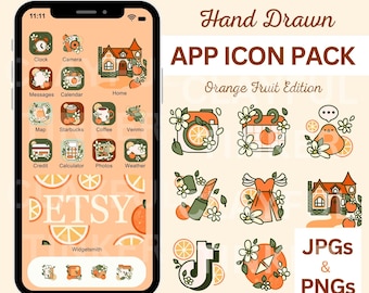 Orange Fruit App Icon Pack für iOS Android iPhone Orangenblüte Icon Pack Blumen Icons Orangenscheibe Handgezeichnete Icon Packs Blumen App Icons