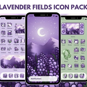 App Icon Pack iOS Android Lavender Fields Floral Icon Design for iPhone Purple Icons Hand Drawn Purple Icon Pack Lilac Flower