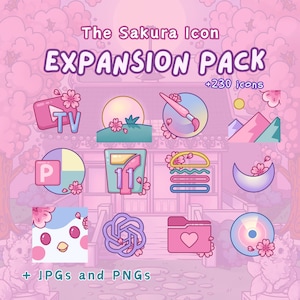 Sakura Pavilion EXPANSION Icon Pack for iOS Android Tablet Kawaii Icon Cherry Blossom Japanese Aesthetic Sakura Flower Pink Icons Hand Drawn