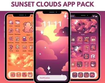 Sunset App Icon Pack Pink Orange Purple Clouds Sky Icons Cute Hand Drawn Icon Packs Instagram Highlight Icons Desktop Folder Icons Summer