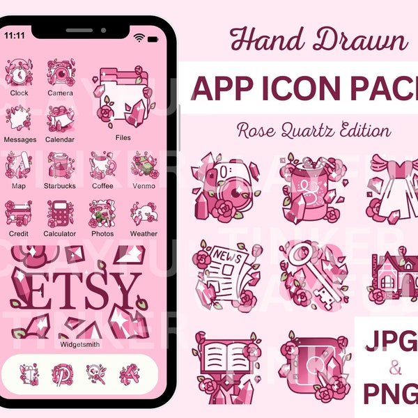 Rose Quartz App Icon Pack Pink iPhone Icon for iOS 14 Android Icon Rose Matte Pink App Icons Witchy App Icon Instagram Highlights Icons