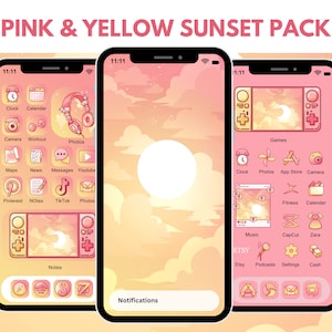 Pink and Yellow Sunset App Icons Grapefruit Color Aesthetic Orange Ombre Pink Jelly Kawaii Theme for iOS Android Tablet Icons