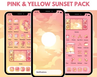 Pink and Yellow Sunset App Icons Grapefruit Color Aesthetic Orange Ombre Pink Jelly Kawaii Theme for iOS Android Tablet Icons