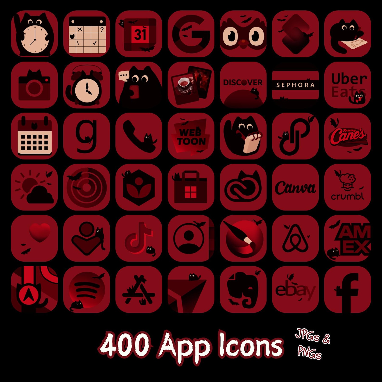 Red Witchy Cat App Icon Pack for Ios Android Phone Tablet With 400 ...