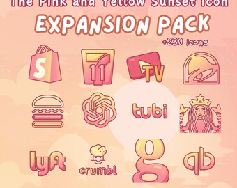 Pink and Yellow Sunset EXPANSION Icon Pack for iOS Android Tablet Kawaii Icon Sunrise Aesthetic Orange Blush Icons Hand Drawn