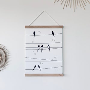 Poster 30x40cm - Swallows on wire - white sky