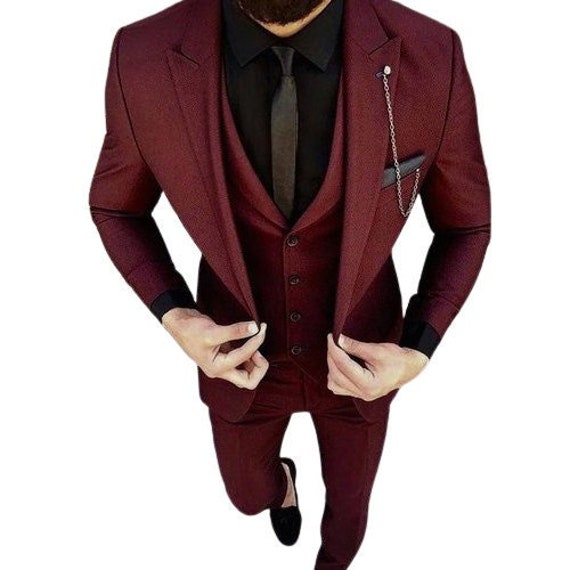 Men Suits 3 Piece Burgundy Slim Fit Elegant Formal Fashion | Etsy