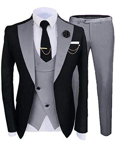 Men Suit 3 Piece Black and Gray Slim Fit Elegant Formal | Etsy