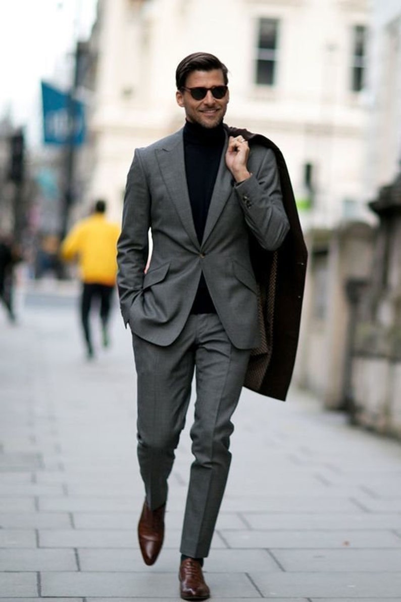 Men Suits 2 Piece Dark Grey Slim Fit Elegant Formal Fashion | Etsy