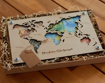 Cash gift for wedding, honeymoon, birthday or travel fund for vacation, world map, birthday gift, wedding gift, birth