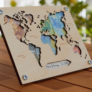 Weltkarte | Geschenk | Geldgeschenk Hochzeit | Geburtstagsgeschenk | Geld | Reise | Reisegeld | Geldverpackung | Landkarte | Holzkarte