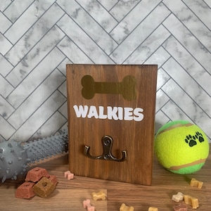Wooden Solid Pine Dog Lead Holder Hook - Paw Print Or Bone Vinyl Designs
