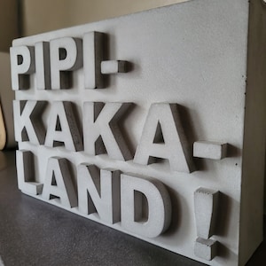 Funny small concrete sign Pipi-Kaka-Land for bathroom or guest toilet, 14 cm x 9.5 cm x 3 cm