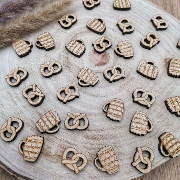 Holz Miniatur Streudekoration Bier Maß Brezel Tischdekoration Volksfest Oktoberfest Wiesn Glubberl