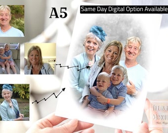 Photo Merge, Add deceased loved one to photo,  Merge Multiple photos, drawing from photo, add person to photo, Family photo merge, digital