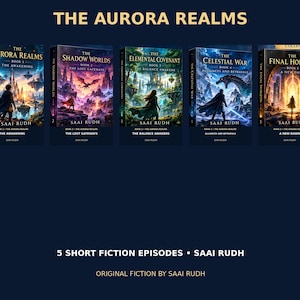 Peut inclure: Une collection de cinq livres fantastiques intitulée The Aurora Realms par Saai Rudh, avec les couvertures individuelles : The Awakening, The Lost Gateways, The Balance Awakens, Alliances and Betrayals et A New Dawn, avec le texte 5 Short Fiction Episodes.