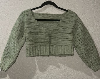 XS Hand crocheted light green cardigan