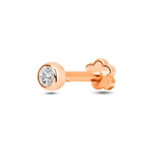 Cartilage Diamond Earring – 14K Gold Flat Back Piercing Jewelry