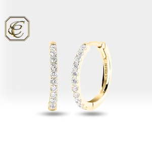 Tiny Diamond Hoop Earrings / 14k Gold Huggie Earrings with Natural Diamond / Diameter of Huggies 10mm - 12mm- 15mm Gift for Her / By Chelebi