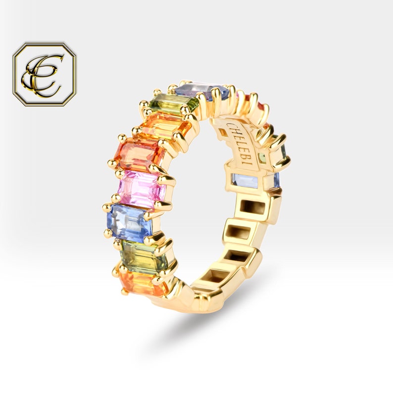 Rainbow Ring,	Multicolor sapphire,	sapphire eternity, 	Eternity Band,	rainbow eternity, 	rainbow band,	sapphire ring,	multi-color ring,	multi-color band,	infinity ring,	14k gold ring, rainbow sapphire,	colorful ring