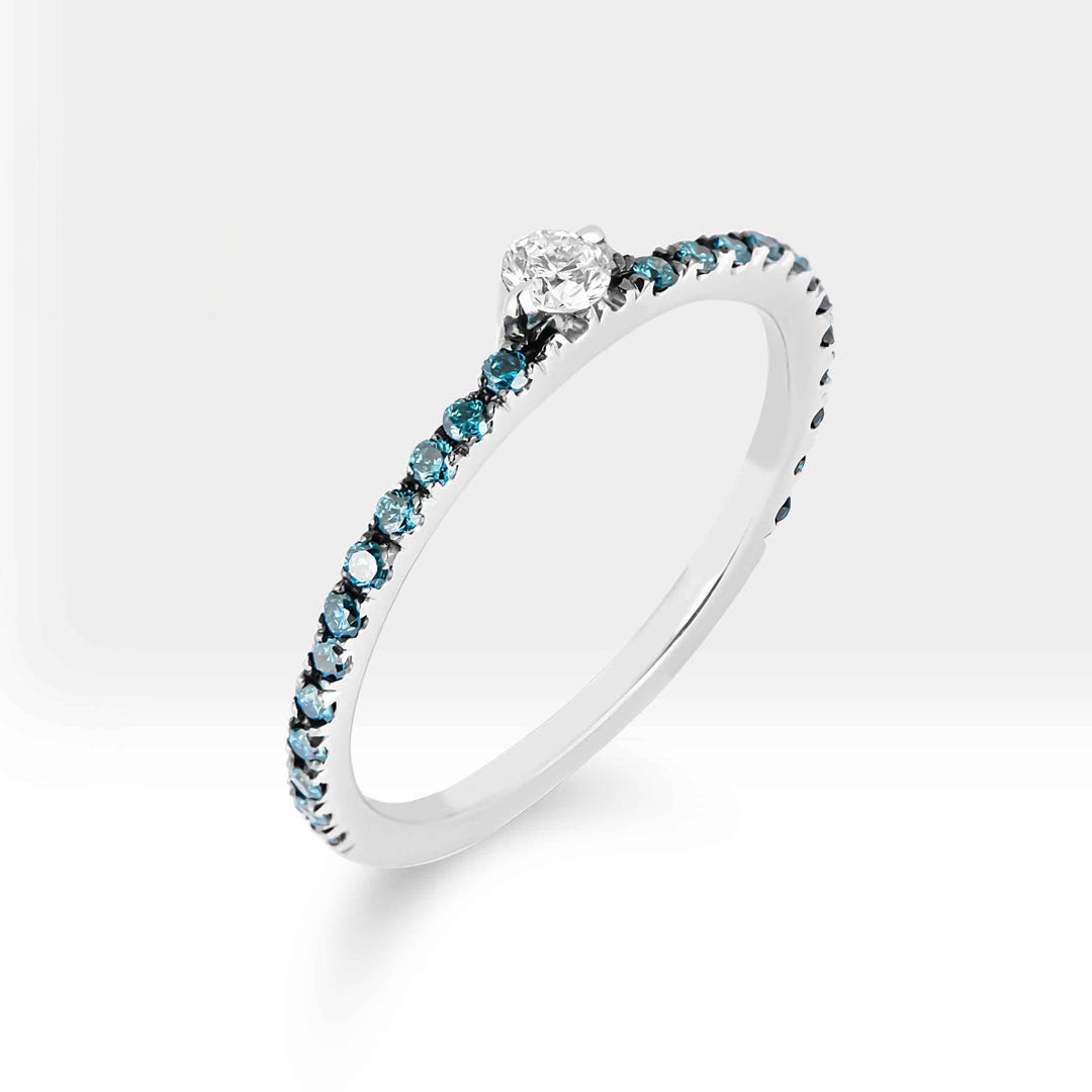 Blue Diamond Ring – 14K Solid Gold Stackable Ring for Women ...