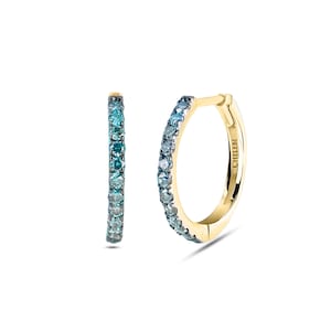 Blue Diamond Huggie Hoops – 14K Gold Small Earrings in 10mm 12mm 15mm Outer Diameter