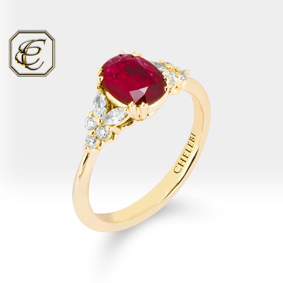 Ruby Engagement Ring 14K Gold Diamond Ring 1.55 Ct Natural