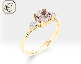 Morganite Ring / Diamond Engagement Ring / 14k Solid Gold Ring / Dainty Promise Ring / Gift for Her / Fine Jewelry By Chelebi