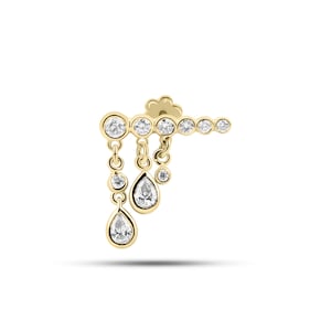 Helixoorbel / diamanten piercingoorbel / druipende diamanten torenoorbel / 14 kt massief goud / fijne sieraden van Chelebi