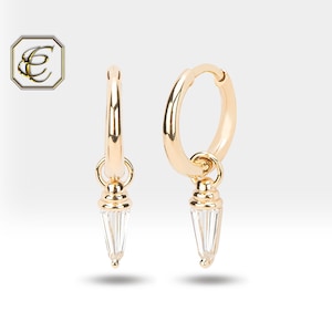 Diamond Huggie Earrings / 14k Gold Dangle Earrings 0.52 CT Natural Kite Diamonds / Fine Jewelry Clip On Hoop Earring / By Chelebi