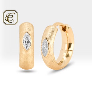 Diamond Huggie Earrings / 18K Gold Hoop Earrings / 12 mm Clip-On Earrings / Birthday Gift for Her/ Fine Jewelry By Chelebi