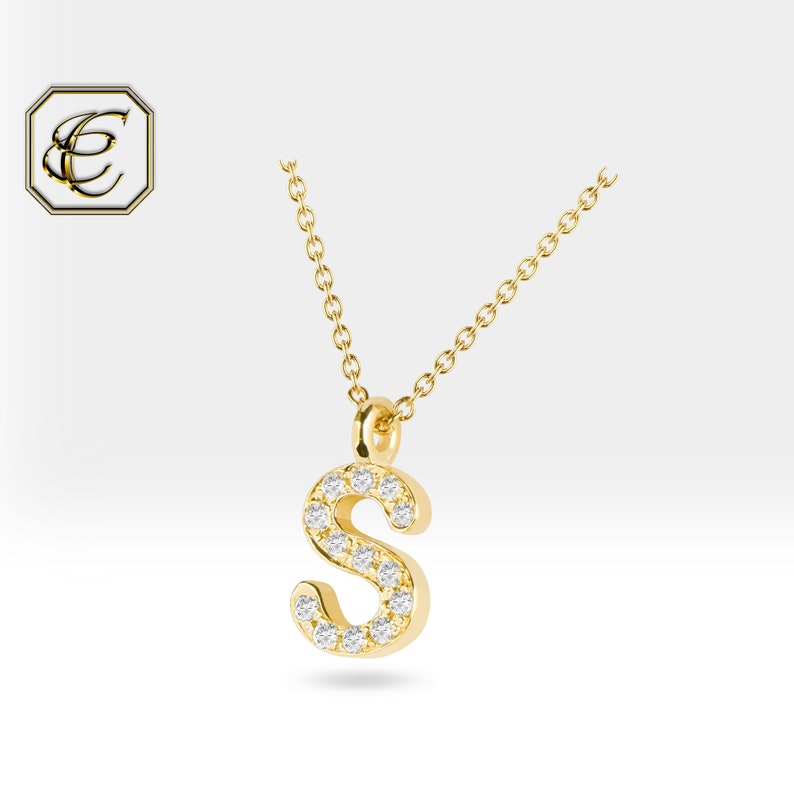 Diamond Initial Necklace / 14k Gold Diamond Letter Necklace / Etsy