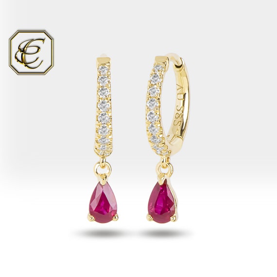 Gold ruby hoop best sale earrings