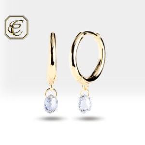 Briolette Diamond Huggie Earrings / Dancing Diamonds in 14K Solid Gold Hoop Earrings Gift for Her / Fine Jewelry Wedding Gift By Chelebi
