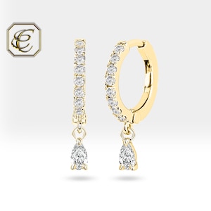 Drop Diamond Dangle Oorbellen / 14K Gold Huggie Oorbellen Pear Diamond / Fijne sieraden Verjaardagscadeau voor haar / Handgemaakte oorbellen door Chelebi
