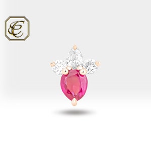 Ruby Tragus Earring / Diamond Piercing Jewelry with 14K Gold / Birthday Gift for Her Natural Ruby and Diamond / Fine Jewelry By Chelebi