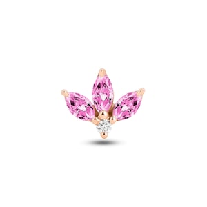 Piercing a forma di fiore di loto – Orecchino a fondo piatto con zaffiro rosa e diamanti in oro 14K-18K